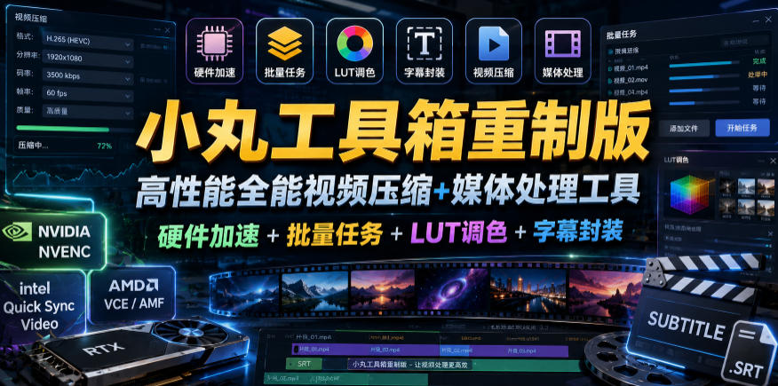 小丸工具箱重制版–高性能全能视频压缩+媒体处理工具｜硬件加速+批量任务+LUT调色+字幕封装-翌晨科技网