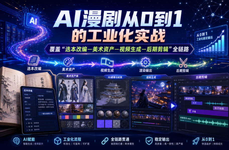AI漫剧从0到1的工业化实战，覆盖“选本改编—美术资产—视频生成—后期剪辑”全链路（更新6月）-翌晨科技网