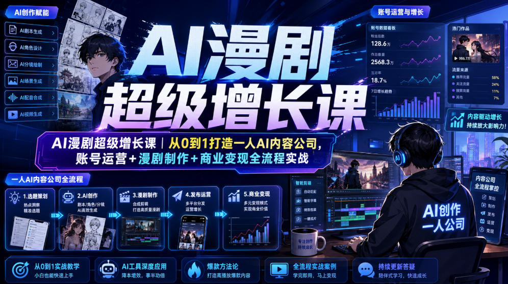 AI漫剧超级增长课｜从0到1打造一人AI内容公司，账号运营+漫剧制作+商业变现全流程实战-翌晨科技网