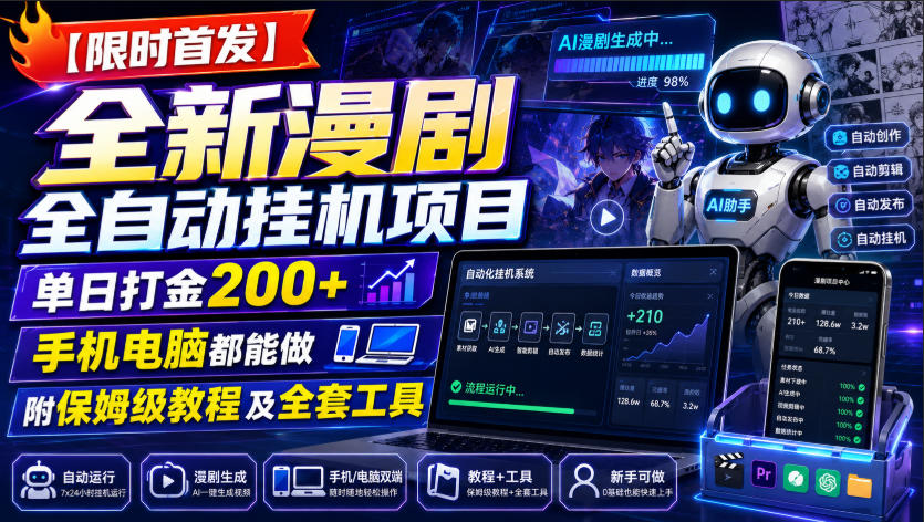 【限时首发】全新漫剧全自动挂G项目，单日打金200+，手机电脑都能做，附保姆级教程及全套工具【揭秘】-翌晨科技网