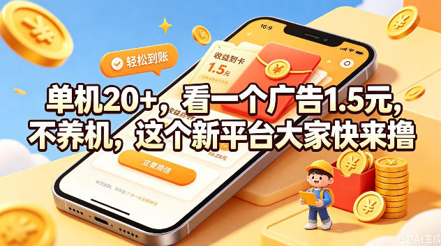 单机20+,看一个广告1.5米,不养机,这个新平台大家快来撸【揭秘】-翌晨科技网