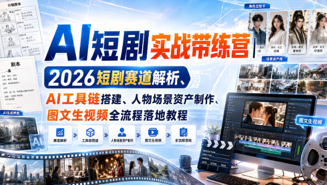 AI短剧实战带练营｜2026短剧赛道解析、AI工具链搭建、人物场景资产制作、图文生视频全流程落地教程-翌晨科技网