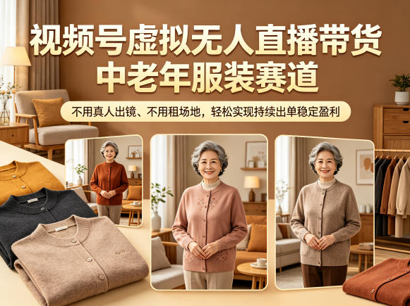 视频号虚拟无人直播带货中老年服装赛道，不用真人出镜、不用租场地，轻松实现持续出单稳定盈利-翌晨科技网