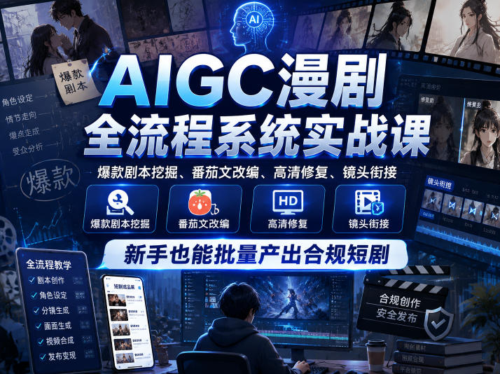 AIGC漫剧全流程系统实战课，爆款剧本挖掘、番茄文改编、高清修复、镜头衔接，新手也能批量产出合规短剧-翌晨科技网