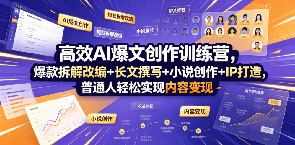 高效AI爆文创作训练营，爆款拆解改编+长文撰写+小说创作+IP打造，普通人轻松实现内容变现-翌晨科技网