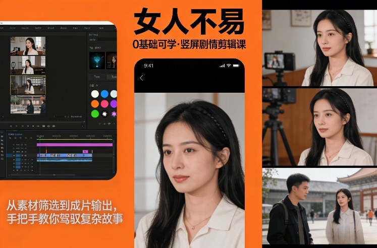 0基础可学！《女人不易》竖屏剧情剪辑课，从素材筛选到成片输出，手把手教你驾驭复杂故事-翌晨科技网