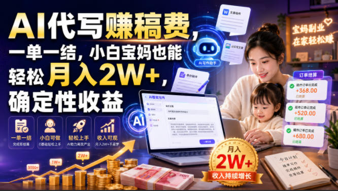 AI代写賺稿费，一单一结，小白宝妈也能轻松月入2W+，确定性收益【揭秘】-翌晨科技网