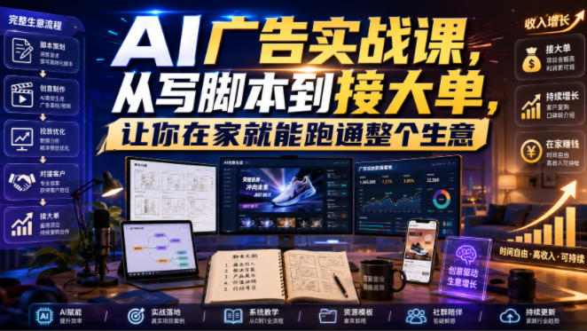 AI广告实战课，从写脚本到接大单，让你在家就能跑通整个生意【原创双语字幕】-翌晨科技网