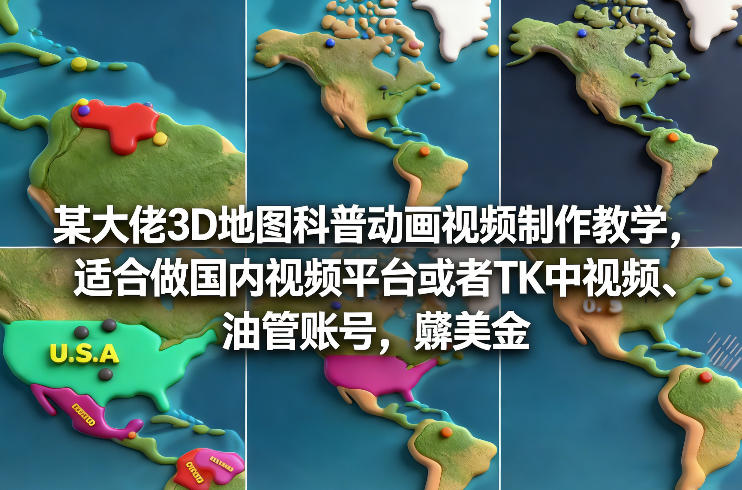 某大佬3D地图科普动画视频制作教学，适合做国内视频平台或者TK中视频、油管账号，賺美金-翌晨科技网