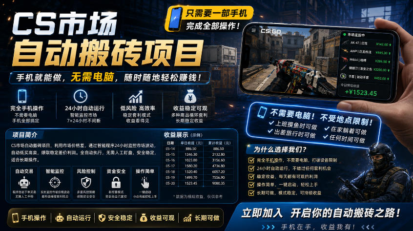 手机即可操作的CS市场自动搬砖系统｜自动监控｜自动下单|日入300+【揭秘】-翌晨科技网