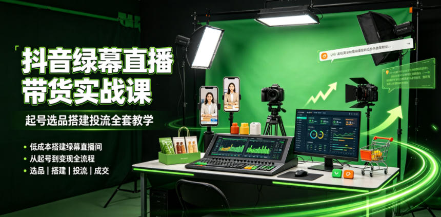 某社群抖音绿幕直播带货实战课，起号选品搭建投流全套教学，低成本搭建绿幕直播间-翌晨科技网