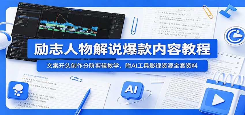 励志人物解说爆款内容教程：文案开头创作分阶剪辑教学，附AI 工具影视资源全套资料-翌晨科技网