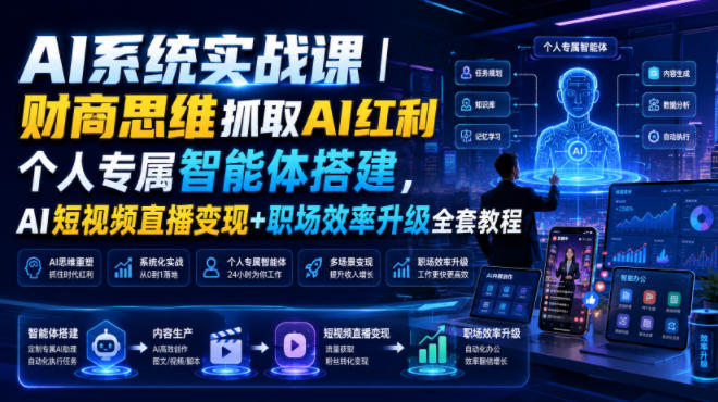 AI系统实战课｜财商思维抓取AI红利｜个人专属智能体搭建，AI短视频直播变现+职场效率升级全套教程-翌晨科技网