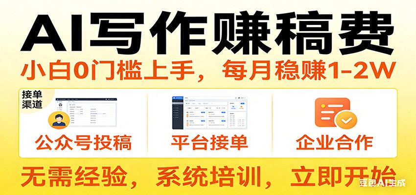 用AI写作赚稿费，提供接单渠道，每月稳赚1-2W，小白0门槛上手！-翌晨科技网