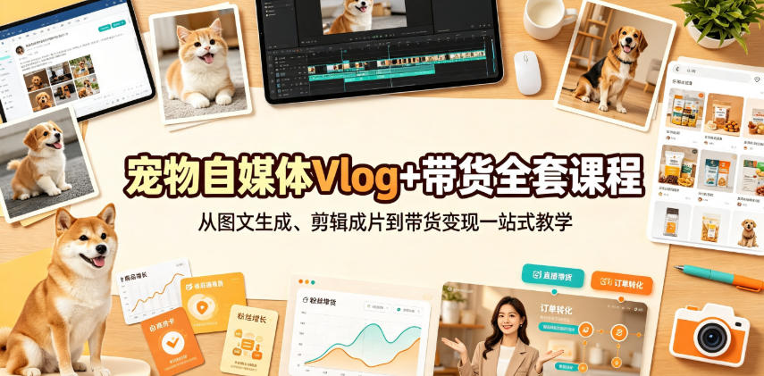 宠物自媒体Vlog+带货全套课程｜从图文生成、剪辑成片到带货变现一站式教学-翌晨科技网