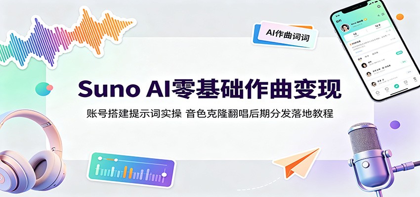 Suno AI零基础作曲变现：账号搭建提示词实操，音色克隆翻唱后期分发落地教程-翌晨科技网