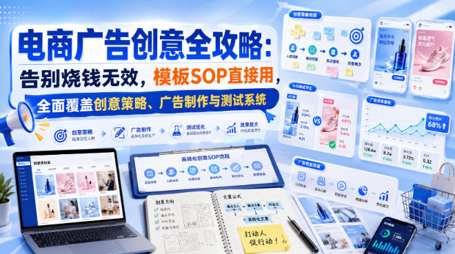 电商广告创意全攻略：告别烧钱无效，模板SOP直接用，全面覆盖创意策略、广告制作与测试系统【原创双语字幕】-翌晨科技网