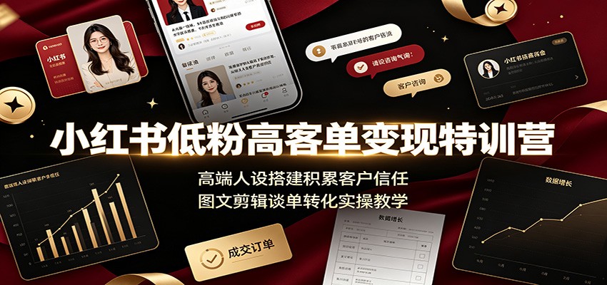 小红书低粉高客单变现特训营：高端人设搭建积累客户信任，图文剪辑谈单转化实操教学-翌晨科技网