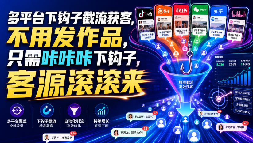 多平台下钩子截流获客，不用发作品，只需咔咔咔下钩子，客源滚滚来-翌晨科技网