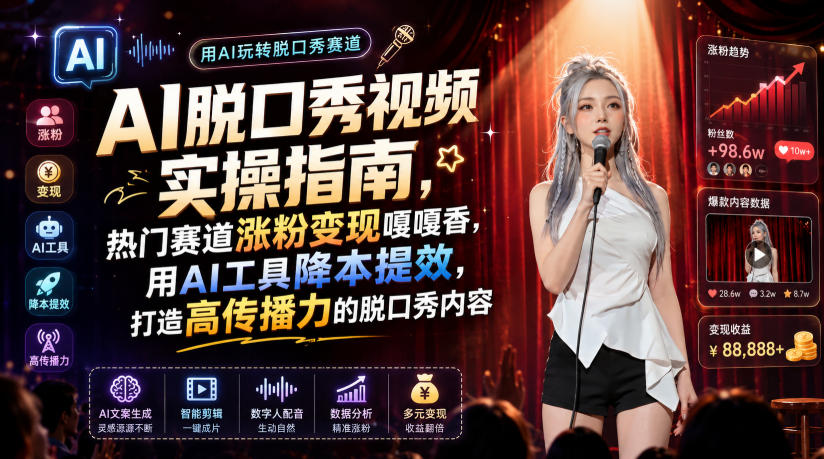 AI脱口秀视频实操指南，热门赛道涨粉变现嘎嘎香，用AI工具降本提效，打造高传播力的脱口秀内容-翌晨科技网