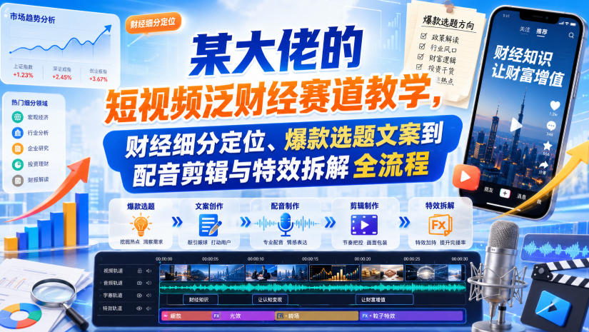 某大佬的短视频泛财经赛道教学，财经细分定位、爆款选题文案到配音剪辑与特效拆解全流程-翌晨科技网