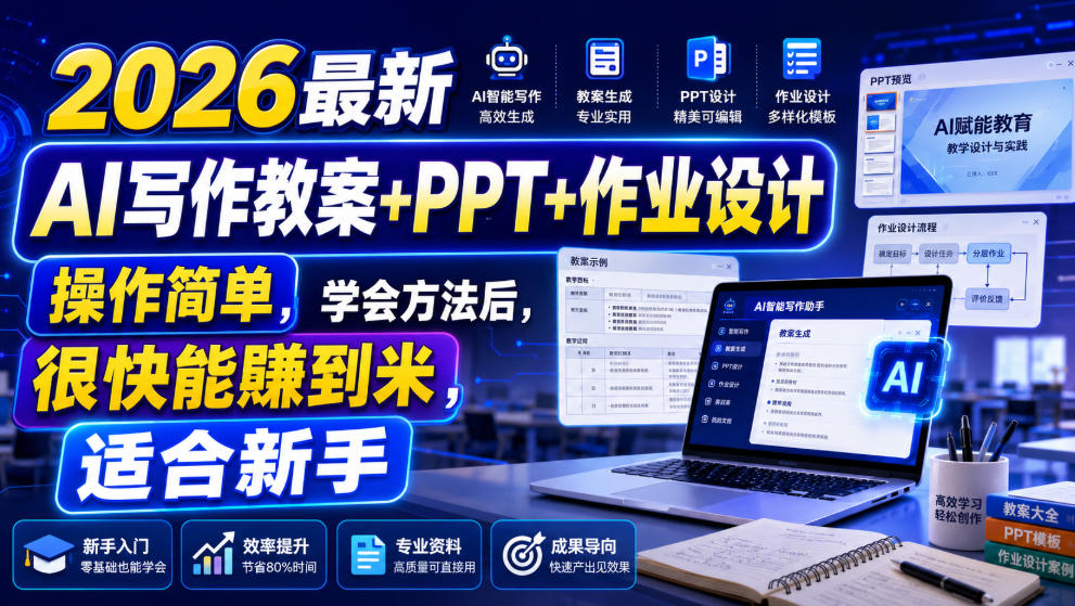 2026最新AI写作教案+PPT+作业设计，操作简单，学会方法后，很快能賺到米，适合新手-翌晨科技网