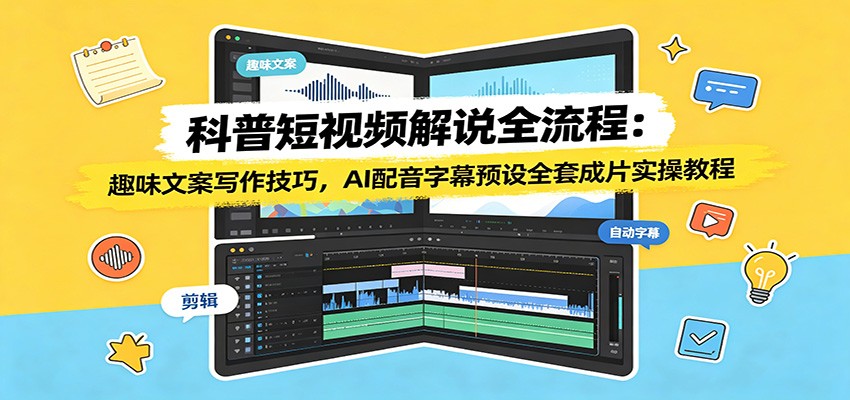 科普短视频解说全流程：趣味文案写作技巧，AI配音字幕预设全套成片实操教程-翌晨科技网