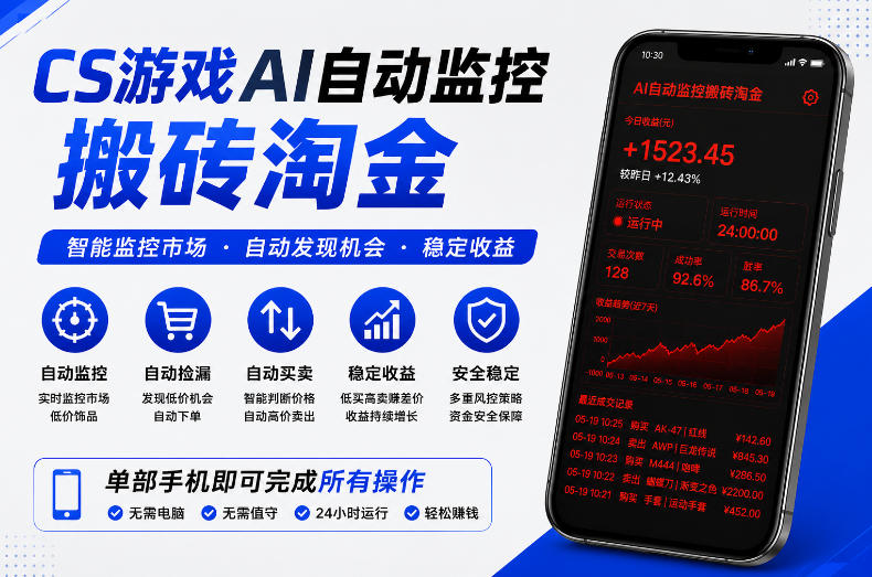 CS游戏AI自动监控搬砖淘金，稳定运行多年，支持任何形式验证，日入300+【揭秘】-翌晨科技网