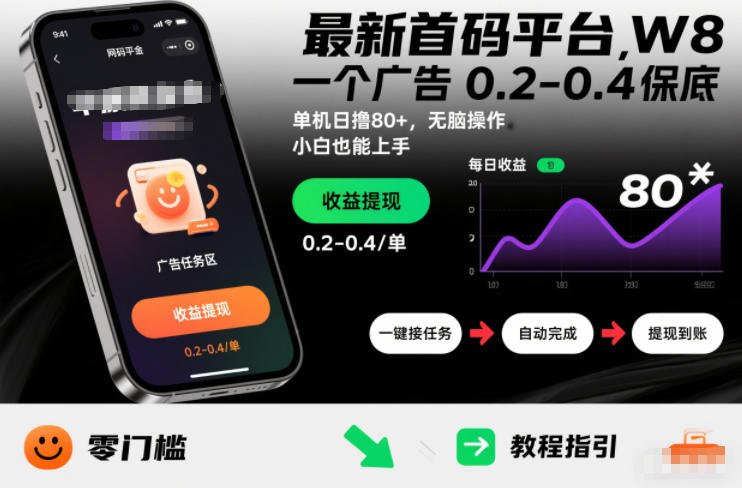 最新首码平台,一个广告 0.2-0.4 保底,单机日撸80+,可矩阵无脑操作,小白也能上手【揭秘】-翌晨科技网