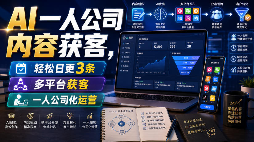 AI一人公司内容获客，轻松日更3条，多平台获客，一人公司化运营-翌晨科技网