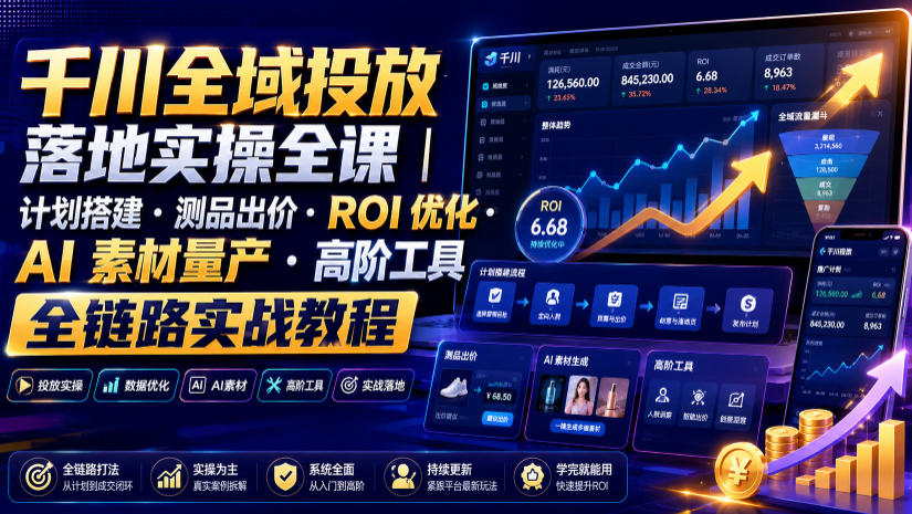 千川全域投放落地实操全课｜计划搭建・测品出价・ROI优化・AI素材量产・高阶工具全链路实战教程-翌晨科技网