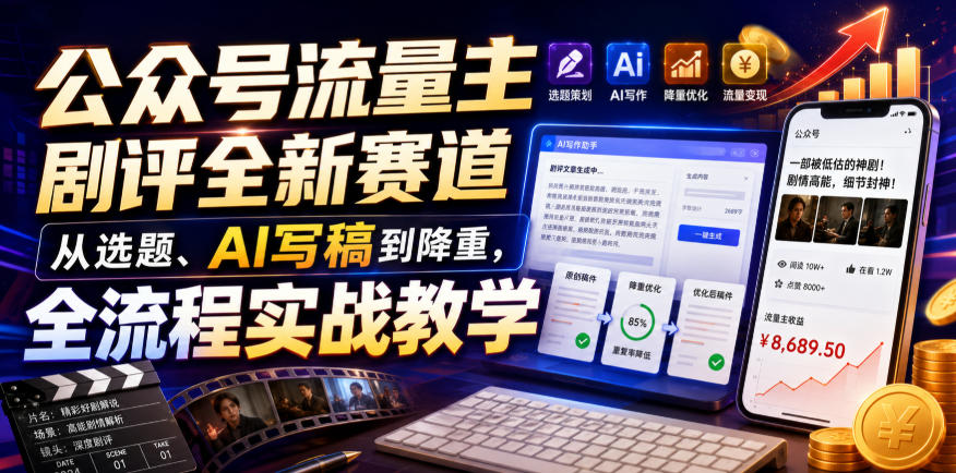 公众号流量主剧评全新赛道，从选题、AI写稿到降重，全流程实战教学-翌晨科技网