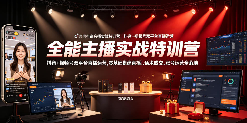 全能主播实战特训营｜抖音+视频号双平台直播运营，零基础搭建直播间、精准选品、话术成交、账号运营全落地-翌晨科技网
