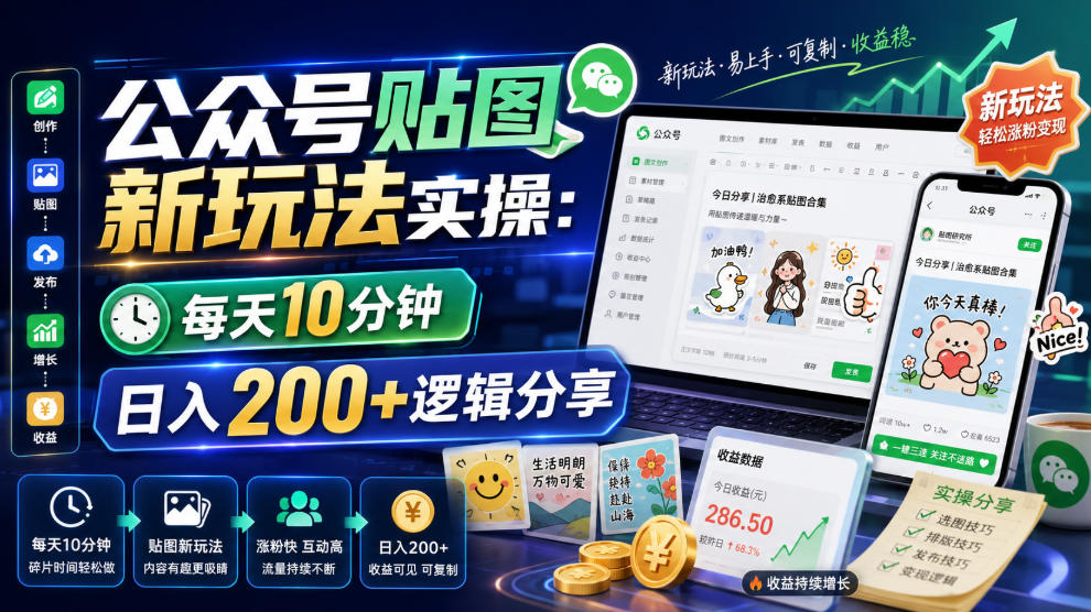 公众号贴图新玩法实操,每天10分钟,日入200+逻辑分享-翌晨科技网