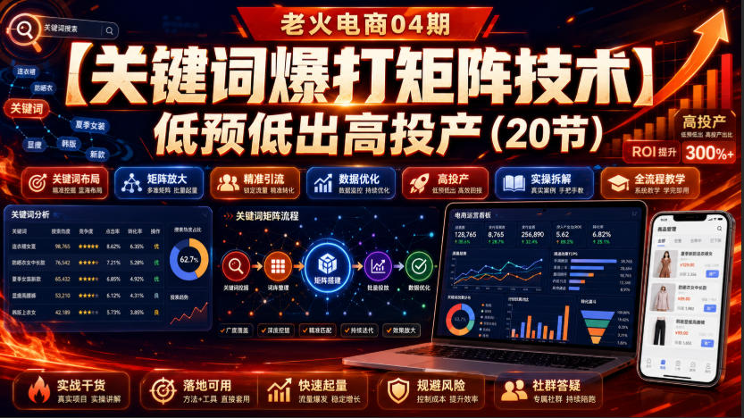 老火电商04期：【关键词爆打矩阵技术】低预低出高投产（20节）-翌晨科技网