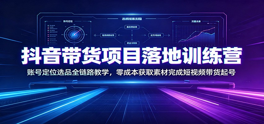 抖音带货项目落地训练营：账号定位选品全链路教学，零成本获取素材完成短视频带货起号-翌晨科技网