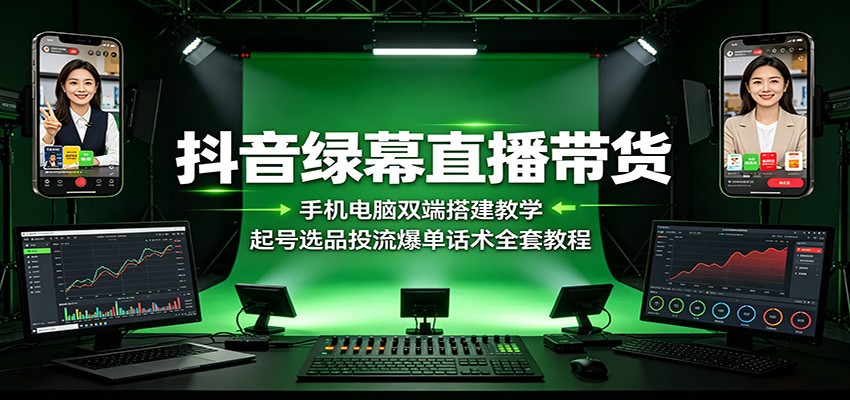 抖音绿幕直播带货：手机电脑双端搭建教学，起号选品投流爆单话术全套教程-翌晨科技网