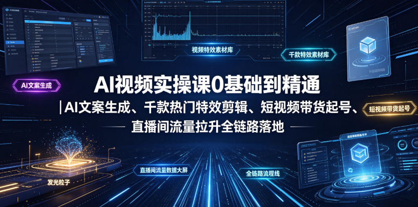 AI视频实操课0基础到精通｜AI文案生成、千款热门特效剪辑、短视频带货起号、直播间流量拉升全链路落地-翌晨科技网
