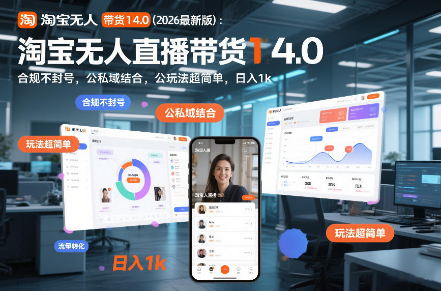 淘宝无人直播带货14.0（2026最新版）：合规不封号，公私域结合，玩法超简单，日入1k+【揭秘】-翌晨科技网
