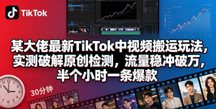 某大佬最新TikTok中视频搬运玩法，实测破解原创检测，流量稳冲破万，半个小时一条爆款-翌晨科技网