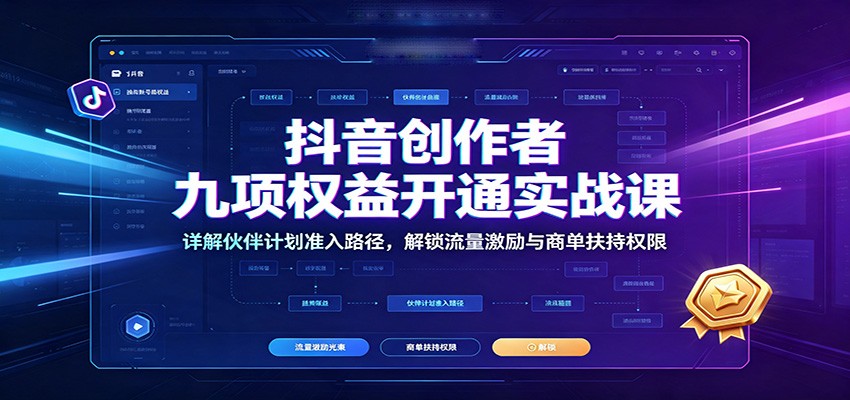 抖音创作者九项权益开通实战课：详解伙伴计划准入路径，解锁流量激励与商单扶持权限-翌晨科技网
