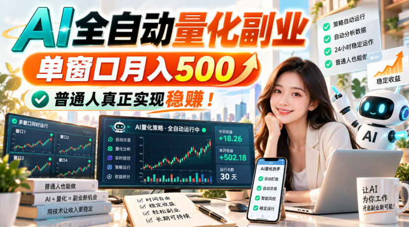 （20735期）AI全自动量化副业，单窗口月入500，普通人真正实现稳赚！-翌晨科技网