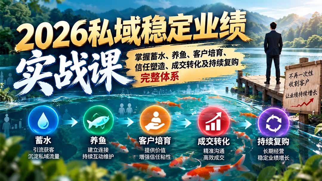 （20710期）2026私域稳定业绩实战课：掌握蓄水、养鱼、客户培育、信任塑造、成交转化及持续复购完整体系-翌晨科技网