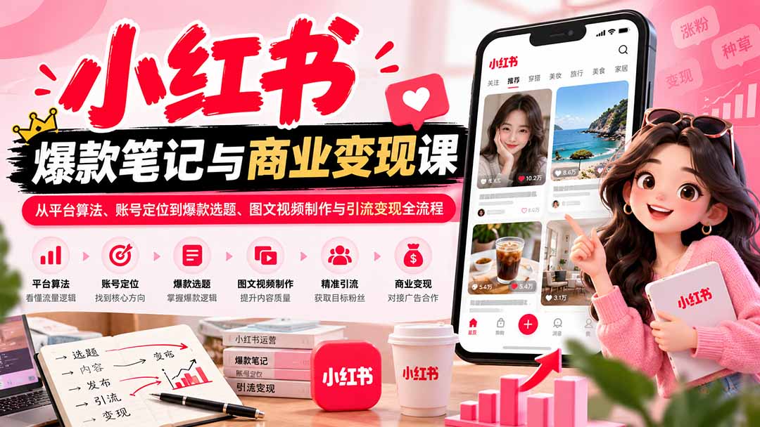 （20709期）2026小红书爆款笔记与商业变现课：从平台算法、账号定位到爆款选题、图文视频制作与引流变现全流程-翌晨科技网