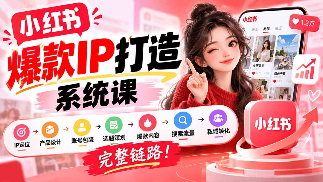 （20711期）【无水印】小红书爆款IP打造课：IP定位→产品设计→账号包装→选题策划→爆款内容→搜索流量→私域转化，完整链路-翌晨科技网