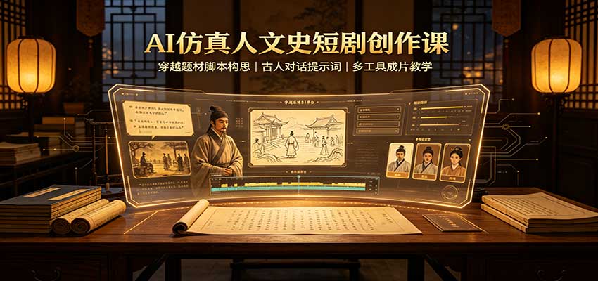 AI仿真人文史短剧创作课:穿越题材脚本构思,古人对话提示词,多工具成片教学-翌晨科技网