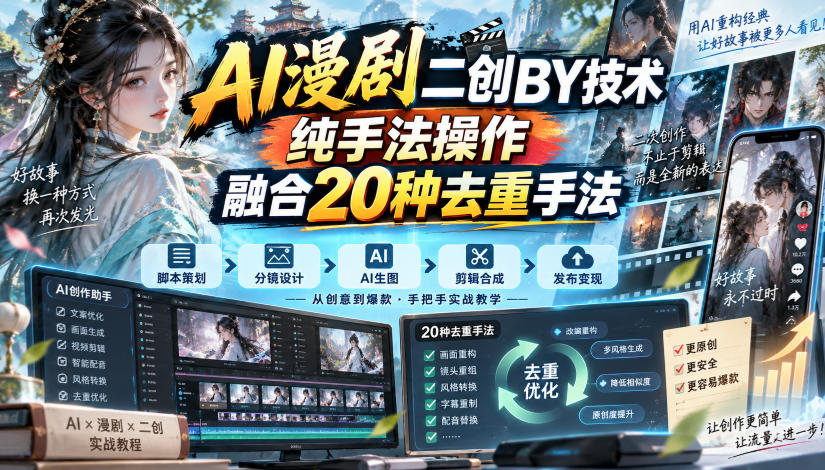 AI漫剧二创搬运技术，纯手法操作，融合20种去重手法-翌晨科技网