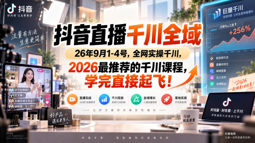 抖音直播千川全域26年9月1-4号，全网实操千川，2026最推荐的千川课程，学完直接起飞！-翌晨科技网