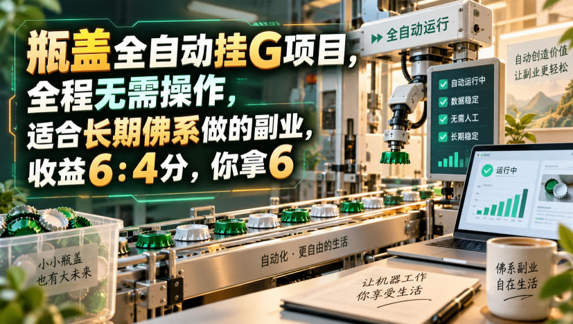 瓶盖全自动挂G项目，全程无需操作，适合长期佛系做的副业，收益6：4分，你拿6【揭秘】-翌晨科技网