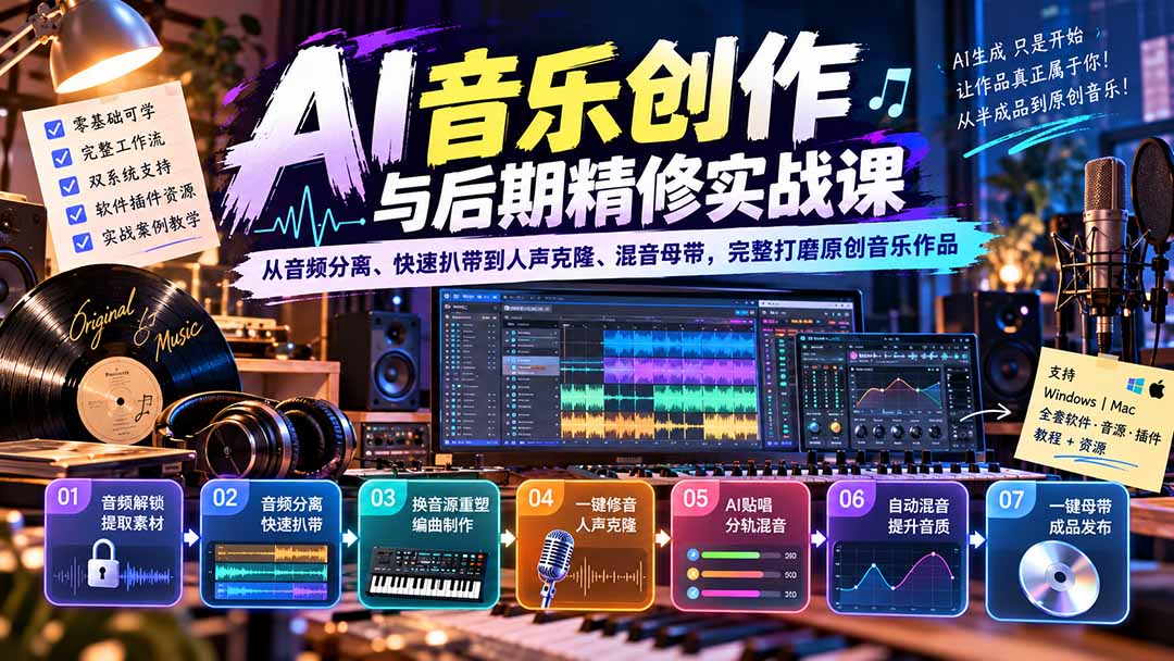 （20652期）AI音乐创作与后期精修实战课：从音频分离、快速扒带到人声克隆、混音母带，完整打磨原创音乐作品-翌晨科技网